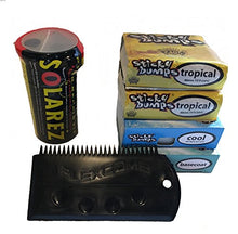 Load image into Gallery viewer, Sticky Bumps Wax plus Solarez UV Cure Resin Ding Repair Kit and 2 Bars of Tropical Wax, 1 Bar Base Coat, 1 Bar Cool Wax and a Flexcomb to Clean Your Board