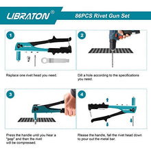 Load image into Gallery viewer, Rivet Gun, Rivet Gun Kit, Pop Rivet Gun, 80PCs Metal Rivets and 4 Drill Bits, Heavy Duty Hand Riveter, Rivet Gun Tool for Metal, Automotive, Blind Rivets 3/32" 1/8" 5/32" 3/16"