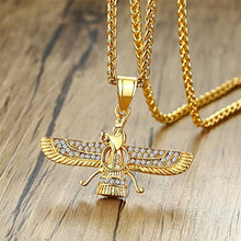 Load image into Gallery viewer, Mgutillart 18K Gold Plated Jewelry Stainless Steel Crystal Necklace Farvahar Symbol Tag Pendant Necklace
