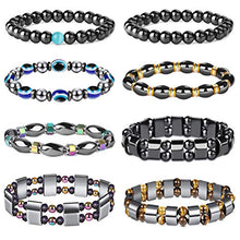 Load image into Gallery viewer, Subiceto 8 Pieces Magnetic Hematite Bracelets for Men Women 8mm Tiger Eye Stone Beads Elastic Bracelet Set Natural Stone Bracelet Bangle