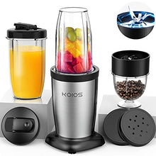 Load image into Gallery viewer, KOIOS 850W Personal Blender for Shakes and Smoothies, 11 Pieces Bullet Single Smoothie Blender for Kitchen, Small Protable Mixer with 2x17 Oz and 10 Oz Travel Bottles, 2 Spout Lids, BPA Free (Black)