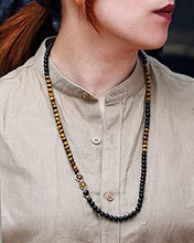 Load image into Gallery viewer, Jewever Long Tiger Eye Black Obsidian Chain Necklaces Healing Crystals Good Luck Charms Mothers Day Necklace Gifts for Women Strand Jewelry