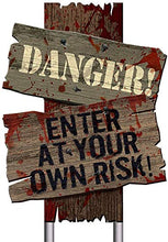 Load image into Gallery viewer, amscan Beware Signs Yard Stakes, 3 Ct., Brown, 12" x 9"