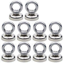 Load image into Gallery viewer, DIYMAG Magnetic Hooks, 40 lbs(18 KG) Pulling Force Rare Earth Magnetic Hooks with Countersunk Hole Eyebolt for Home, Kitchen, Workplace, Office and Garage, Pack of 10, Silver, DIY-NJ25-10P