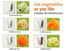 Load image into Gallery viewer, Vegetable Spiralizer Vegetable Slicer with 5 Blades, Zucchini Spaghetti Maker Zoodle Maker Veggie Pasta Maker, Strongest and Heaviest Duty Mandoline Slicer with Container, Lid, Brush