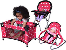 Load image into Gallery viewer, New York Doll Collection Dolls Mega Play set with Dolls High Chair, 3-1 Doll Bouncer and Pack N Play Red-color for 18-inch Dolls
