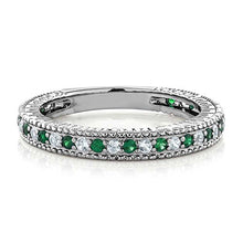 Load image into Gallery viewer, Gem Stone King 925 Sterling Silver Green Simulated Emerald and White Created Sapphire Anniversary Wedding Band Ring For Women (0.48 Cttw, Available 5,6,7,8,9) (Size 7)