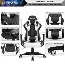 Load image into Gallery viewer, Homall Gaming Chair Office Chair High Back Computer Chair PU Leather Desk Chair PC Racing Executive Ergonomic Adjustable Swivel Task Chair with Headrest and Lumbar Support (White)