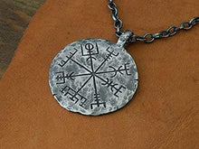 Load image into Gallery viewer, 925 Sterling Silver Viking Compass Vegvisir Pendant Hand Hammered Norse Jewelry Necklace