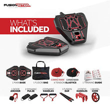 Load image into Gallery viewer, Fusion Motion Portable Gym with 8 Accessories Including Heavy Resistance Bands, Tricep Bar, Ab Roller Wheel, Pulleys and More - Full Body Workout Home Exercise Equipment to Build Muscle and Burn Fat