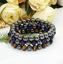 Load image into Gallery viewer, LOYALLOOK 3Pcs Men Women Reiki Healing Bracelet Energy Natural Tiger Eye Stone Magnetic Hematite Therapy Beads Bracelet Elastic Rope
