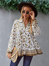 Load image into Gallery viewer, KAYWIDE Women's Casual Boho V Neck Top Loose Floral Printed Long Sleeve Beach Shirts Blouses (036-White, Large)