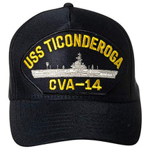 Load image into Gallery viewer, United States Navy USS Ticonderoga CVA-14 Aircraft Carrier Ship Emblem Patch Hat Navy Blue Baseball Cap