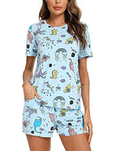 Load image into Gallery viewer, EISHOPEER Women's Cute Rainbow Print Tee and Shorts Pajama Set Light Blue L