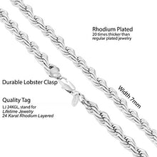 Load image into Gallery viewer, Lifetime Jewelry 7mm Rope Chain Necklace 24k Real Gold Plated for Men & Women (White Gold, 20)