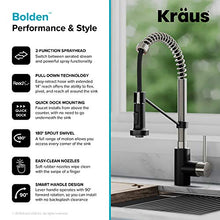 Load image into Gallery viewer, Kraus KPF-1610SFSMB Bolden 18-Inch Commercial Kitchen Faucet with Dual Function Pull-Down Sprayhead in All-Brite Finish, Spot Free Stainless Steel/Matte Black