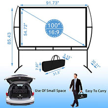 Load image into Gallery viewer, Projector Screen with Stand Foldable Portable Movie Screen 100 Inch(16:9), HD 4K Double Sided Projection Screen Indoor Outdoor Projector Movies Screen for Home Theater (100 Inch) …