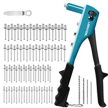 Load image into Gallery viewer, Rivet Gun, Rivet Gun Kit, Pop Rivet Gun, 80PCs Metal Rivets and 4 Drill Bits, Heavy Duty Hand Riveter, Rivet Gun Tool for Metal, Automotive, Blind Rivets 3/32" 1/8" 5/32" 3/16"
