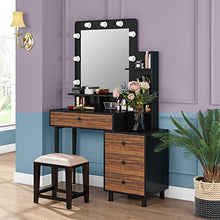 Load image into Gallery viewer, Tribesigns Vintage Vanity Table with Lighted Mirror, Vintage Makeup Dressing Table with Large Drawer and 3-Drawer Chest, Dresser Table for Women (Brown, Stool NOT Included) (Brown/Black)