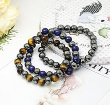 Load image into Gallery viewer, LOYALLOOK 3Pcs Men Women Reiki Healing Bracelet Energy Natural Tiger Eye Stone Magnetic Hematite Therapy Beads Bracelet Elastic Rope