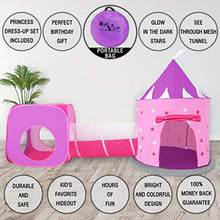 Load image into Gallery viewer, Gift for Girls, Princess Tent with Tunnel, Kids Castle Playhouse & Princess Dress up Pop Up Play Tent Set, Toddlers Toy Birthday Gift Present for Age 3 4 5 6 7 Years, Glow in The Dark Stars, Indoor