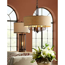 Load image into Gallery viewer, Tremont Rust Cage Pendant Chandelier 20" Wide Industrial Rustic Tan Burlap Drum Shade 3-Light Fixture for Dining Room House Foyer Kitchen Island Entryway Bedroom Living Room - Franklin Iron Works