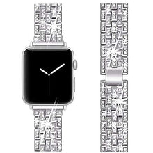Load image into Gallery viewer, BORCHY Bling Bands Compatible with Apple Watch Band 38mm 40mm 41mm 42mm 44mm 45mm,Women Stainless Steel Metal Band Wristbands Strap Replacement for iWatch Series 7 6 5 4 3 2 1 SE,Silver, A-MZ38