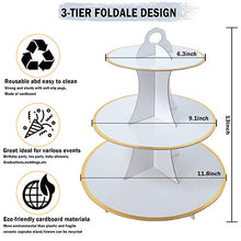 Load image into Gallery viewer, 2 Set White And Gold 3-Tier Round Cardboard Cupcake Stand for 24 Cupcakes Perfect for Oh Baby Bridal Shower Birthday Party Supplies (White)