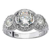 Load image into Gallery viewer, Sterling Silver Round Cubic Zirconia Bezel Set Vintage Style 3 Stone Bridal Ring Size 7