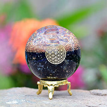 Load image into Gallery viewer, Orgonite Crystal Black Tourmaline Crystal Ball with Stand for Energy Purification and E-Energy Protection – Channels Positive Vibrations for Healing Connection between Body, Mind and Spirit