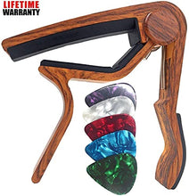 Load image into Gallery viewer, WINGO Guitar Capo and 2 Pack Guitar Hangers Wall Mounts Holder Stand- Black Walnut Wood for Acoustic and Electric Guitars Ukulele Bundle.