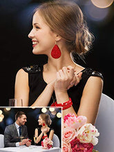 Load image into Gallery viewer, 4 Pieces Women's Glitter Jewelry Set Bridal Wedding Multi-Layer Bracelet Faux Leather Dangle Earrings Necklace (Red)