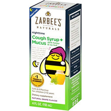 Load image into Gallery viewer, Zarbee's Naturals Children's Cough Syrup* + Mucus Nighttime, Grape Flavor, 4 Fl Oz (Pack of 1) Bottle