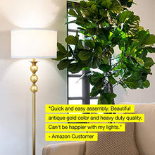Load image into Gallery viewer, Brightech Riley - Free Standing Boho Floor Lamp - Tall Pole Light for Living Room Or Bedroom- Mid Century, Modern Upright Light with Drum Shade - With LED Bulb - Gold aka Antique Brass