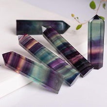Load image into Gallery viewer, Lookatool Black Tourmaline raw Crystal gems Piedra selenita Stone dig, Natural Hexagonal Crystal Quartz Healing Fluorite Wand Stone Purple Green Gem (Colorful, 6.5-7cm)