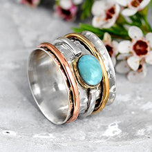 Load image into Gallery viewer, Boho-Magic 925 Sterling Silver Spinner Larimar Ring for Women with Copper and Brass Fidget Rings Bands (10)