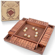 Load image into Gallery viewer, Shut The Box Game Wooden 4 Player, Classic Board Game for Kids & Adults, Educational Math Learning Toy, Table Dice Game for The Party Family or Bar - 12 Inch with 8 Dice