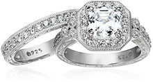 Load image into Gallery viewer, Platinum-Plated Sterling Silver Antique Ring set with Asscher-Cut Swarovski Zirconia, Size 6
