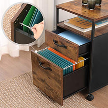 Load image into Gallery viewer, VASAGLE File Cabinet, Mobile Filing Cabinet with Wheels, 2 Drawers, Open Shelf, for A4, Letter Size, Hanging File Folders, Rustic Brown and Black UOFC71X