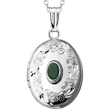 Load image into Gallery viewer, Finejewelers Sterling Silver Oval Locket Pendant Necklace with Genuine Emerald May Birthstone