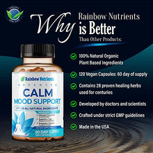 Load image into Gallery viewer, 28 in 1 Calm Mood Support Supplement- Natural Happy Pills for Occasional Anxiousness & Stress, Worry feelings, Relaxation, Mental Clarity | Max Dopamine Mood Boost for Women & Men | 120 Vegan Capsules