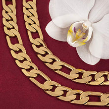 Load image into Gallery viewer, Lifetime Jewelry 11mm Figaro Chain Necklace 24k Gold Plated for Men Women & Teen, 18 Inches