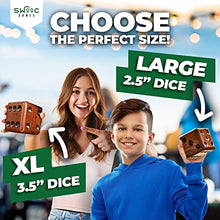Load image into Gallery viewer, SWOOC Games - Yardzee, Farkle & 20+ Games - Giant Yard Dice Set (All Weather) with Wooden Bucket, 5 Big Laminated Score Cards, and Dry Erase Marker - Jumbo Backyard Lawn Games