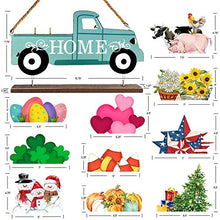 Load image into Gallery viewer, Winder Truck Welcome Sign & Home Sign, 2-Side Red Truck Christmas Decor Signs with 10 Pcs Icons for Front Door, Holiday, Fall, Christmas, Harvest, Easter, Halloween, Seasonal and Interchangeable Wall Hanging & Freestanding Tabletop Decor for Your Home