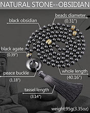 Load image into Gallery viewer, Lightock 108 Mala Beads 8mm Necklaces for Women Men Black Obsidian Peace Buckle/Agate Heart Sutra Healing Gemstone Prayer Charm for Meditation