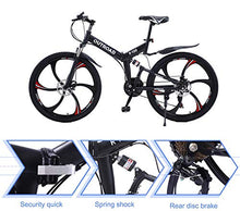 Load image into Gallery viewer, PanAme 26 Inch Folding Bike, Mountain Bike with 6 Spoke Wheels and 21 Speed Shimano Shifter, Full Suspension Anti-Slip Bicycle for Adult, Black