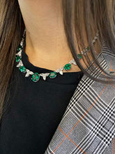 Load image into Gallery viewer, Rachel Koen 18K White Gold Oval Green Emerald and Pear Shaped Diamonds Necklace