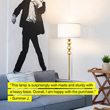 Load image into Gallery viewer, Brightech Riley - Free Standing Boho Floor Lamp - Tall Pole Light for Living Room Or Bedroom- Mid Century, Modern Upright Light with Drum Shade - With LED Bulb - Gold aka Antique Brass
