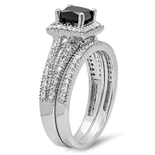 Load image into Gallery viewer, Dazzlingrock Collection 1.35 Carat (ctw) 14K Black & White Diamond Split Shank Halo Engagement Ring Set, White Gold, Size 8