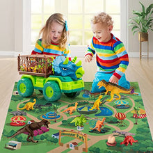 Load image into Gallery viewer, TEMI Dinosaur Truck Toy for Kids 3-5 Years, Triceratops Transport Car Carrier Truck with 8 Dino Figures, Activity Play Mat, Dino Eggs and Trees, Capture Jurassic Dinosaur Play Set for Boys and Girls